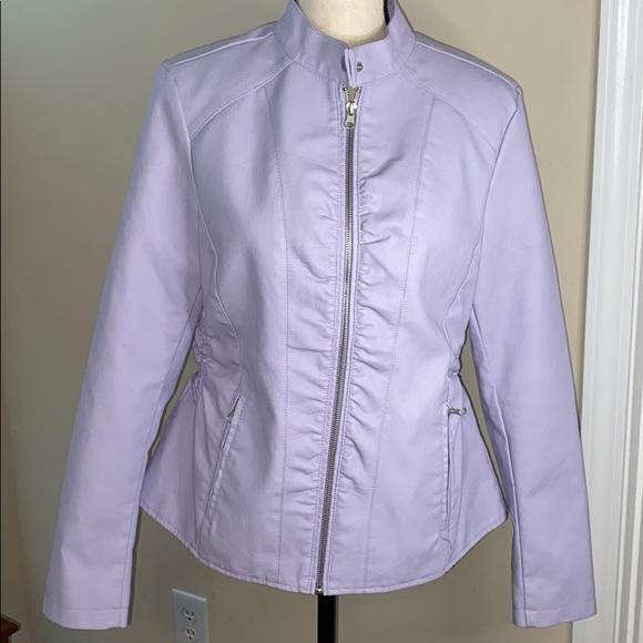 baccini faux leather peplum jacket